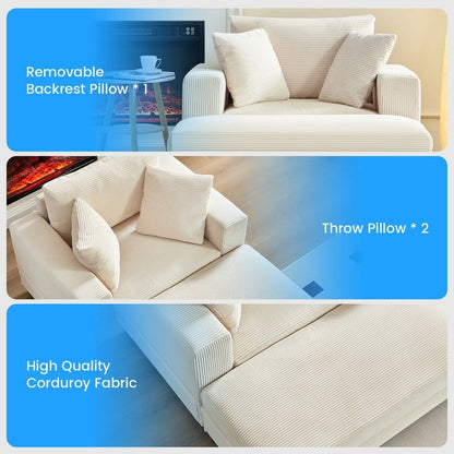 Canapé-lit confortable en velours côtelé Mixoy avec siège profond et pouf de rangement, canapé-lit 1 place/causeuse rembourré