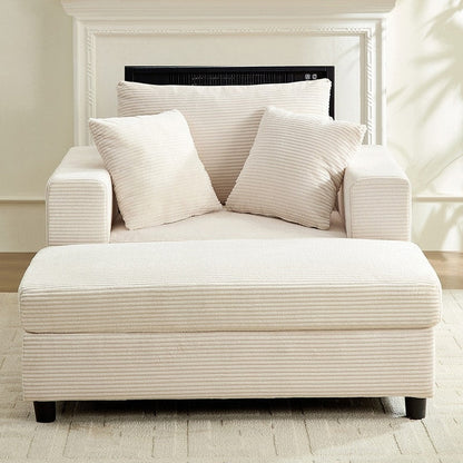 Canapé-lit confortable en velours côtelé Mixoy avec siège profond et pouf de rangement, canapé-lit 1 place/causeuse rembourré