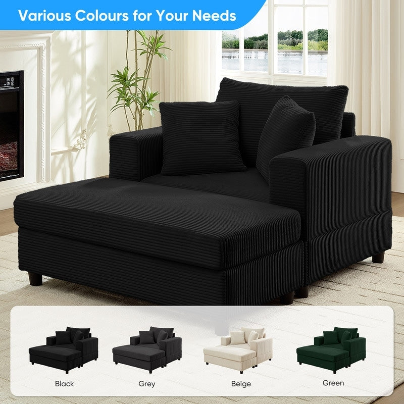 Canapé-lit confortable en velours côtelé Mixoy avec siège profond et pouf de rangement, canapé-lit 1 place/causeuse rembourré