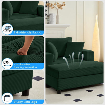 Canapé-lit confortable en velours côtelé Mixoy avec siège profond et pouf de rangement, canapé-lit 1 place/causeuse rembourré