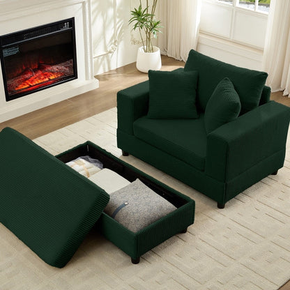 Canapé-lit confortable en velours côtelé Mixoy avec siège profond et pouf de rangement, canapé-lit 1 place/causeuse rembourré