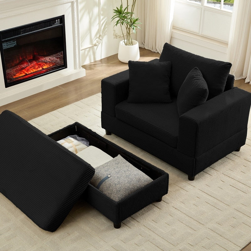 Canapé-lit confortable en velours côtelé Mixoy avec siège profond et pouf de rangement, canapé-lit 1 place/causeuse rembourré