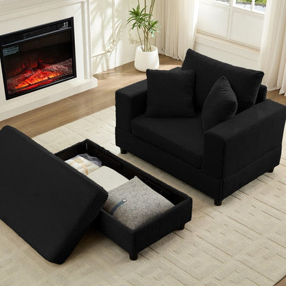 Canapé-lit confortable en velours côtelé Mixoy avec siège profond et pouf de rangement, canapé-lit 1 place/causeuse rembourré