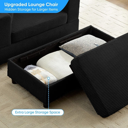 Canapé-lit confortable en velours côtelé Mixoy avec siège profond et pouf de rangement, canapé-lit 1 place/causeuse rembourré