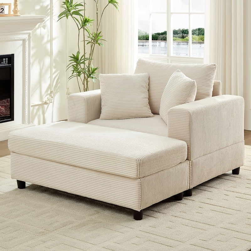 Canapé-lit confortable en velours côtelé Mixoy avec siège profond et pouf de rangement, canapé-lit 1 place/causeuse rembourré