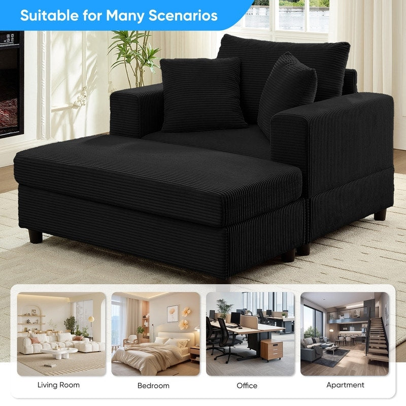 Canapé-lit confortable en velours côtelé Mixoy avec siège profond et pouf de rangement, canapé-lit 1 place/causeuse rembourré