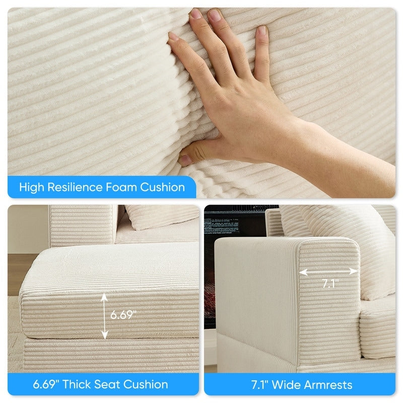 Canapé-lit confortable en velours côtelé Mixoy avec siège profond et pouf de rangement, canapé-lit 1 place/causeuse rembourré