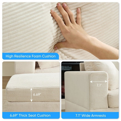 Canapé-lit confortable en velours côtelé Mixoy avec siège profond et pouf de rangement, canapé-lit 1 place/causeuse rembourré