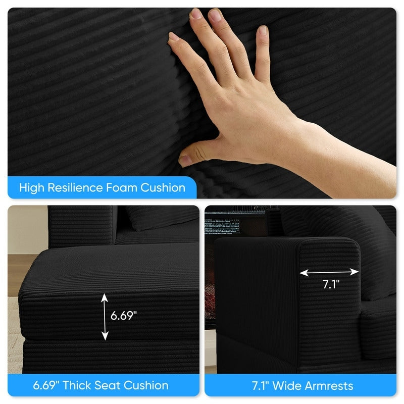 Canapé-lit confortable en velours côtelé Mixoy avec siège profond et pouf de rangement, canapé-lit 1 place/causeuse rembourré