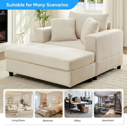 Canapé-lit confortable en velours côtelé Mixoy avec siège profond et pouf de rangement, canapé-lit 1 place/causeuse rembourré