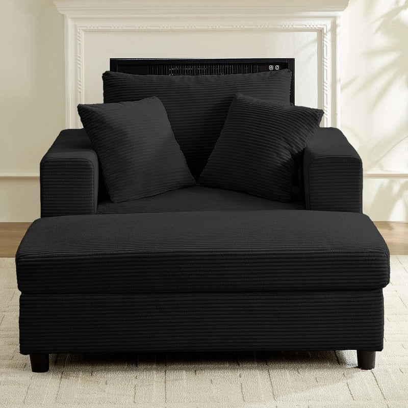 Canapé-lit confortable en velours côtelé Mixoy avec siège profond et pouf de rangement, canapé-lit 1 place/causeuse rembourré