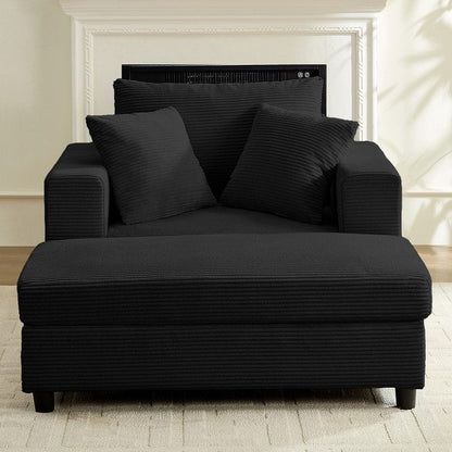 Canapé-lit confortable en velours côtelé Mixoy avec siège profond et pouf de rangement, canapé-lit 1 place/causeuse rembourré