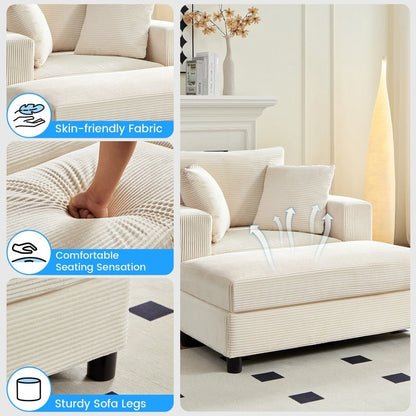 Canapé-lit confortable en velours côtelé Mixoy avec siège profond et pouf de rangement, canapé-lit 1 place/causeuse rembourré