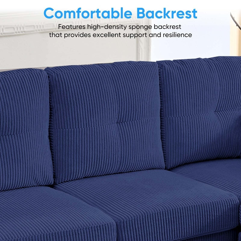 Canapé sectionnel convertible modulaire en U en velours côtelé Mixoy, canapé 4 places rembourré avec pouf amovible