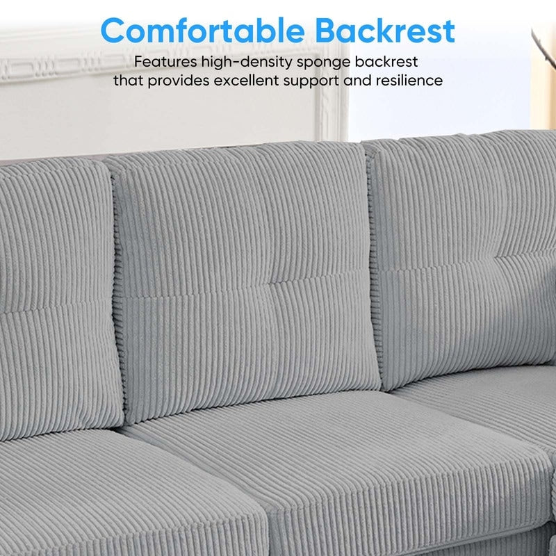 Canapé sectionnel convertible modulaire en U en velours côtelé Mixoy, canapé 4 places rembourré avec pouf amovible