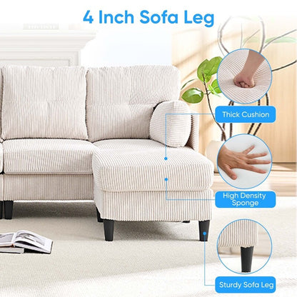 Canapé sectionnel convertible modulaire en U en velours côtelé Mixoy, canapé 4 places rembourré avec pouf amovible