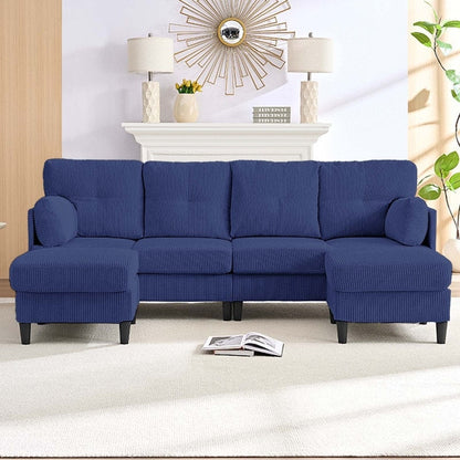 Canapé sectionnel convertible modulaire en U en velours côtelé Mixoy, canapé 4 places rembourré avec pouf amovible