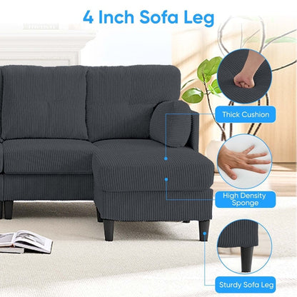 Canapé sectionnel convertible modulaire en U en velours côtelé Mixoy, canapé 4 places rembourré avec pouf amovible