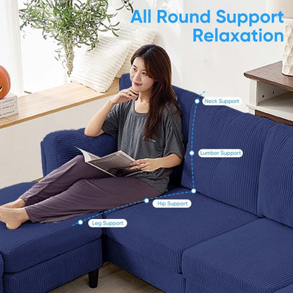 Canapé sectionnel convertible modulaire en U en velours côtelé Mixoy, canapé 4 places rembourré avec pouf amovible