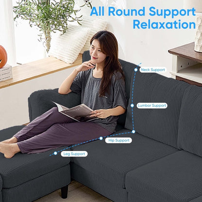 Canapé sectionnel convertible modulaire en U en velours côtelé Mixoy, canapé 4 places rembourré avec pouf amovible