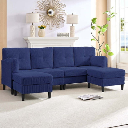 Canapé sectionnel convertible modulaire en U en velours côtelé Mixoy, canapé 4 places rembourré avec pouf amovible