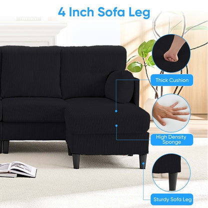 Canapé sectionnel convertible modulaire en U en velours côtelé Mixoy, canapé 4 places rembourré avec pouf amovible