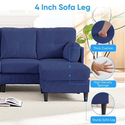 Canapé sectionnel convertible modulaire en U en velours côtelé Mixoy, canapé 4 places rembourré avec pouf amovible