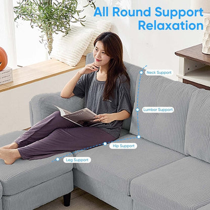 Canapé sectionnel convertible modulaire en U en velours côtelé Mixoy, canapé 4 places rembourré avec pouf amovible