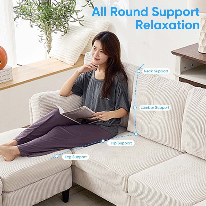 Canapé sectionnel convertible modulaire en U en velours côtelé Mixoy, canapé 4 places rembourré avec pouf amovible