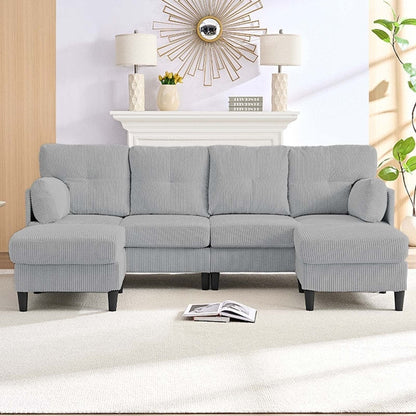 Canapé sectionnel convertible modulaire en U en velours côtelé Mixoy, canapé 4 places rembourré avec pouf amovible