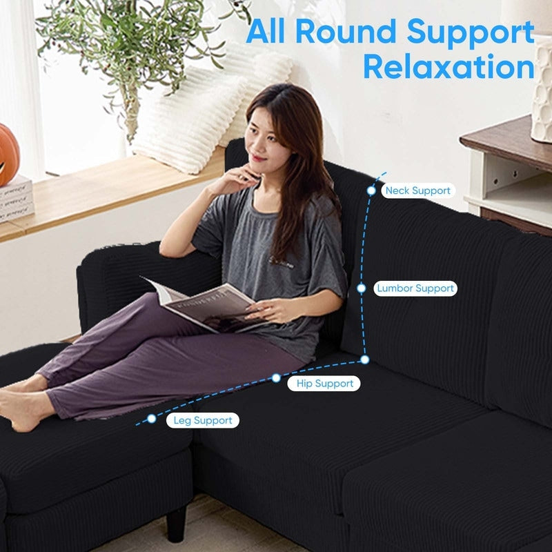 Canapé sectionnel convertible modulaire en U en velours côtelé Mixoy, canapé 4 places rembourré avec pouf amovible