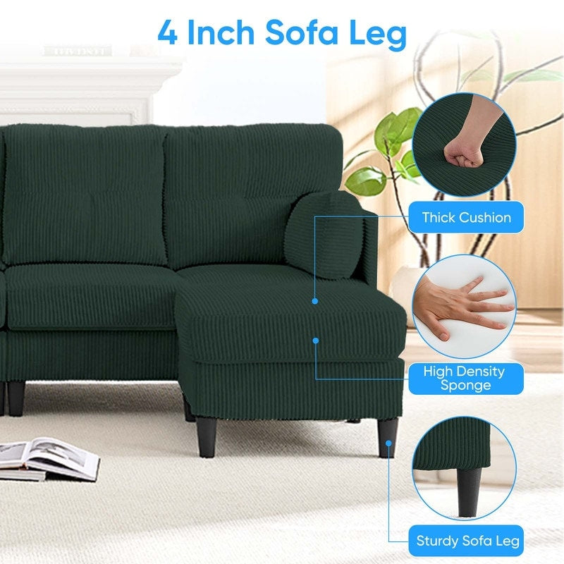 Canapé sectionnel convertible modulaire en U en velours côtelé Mixoy, canapé 4 places rembourré avec pouf amovible