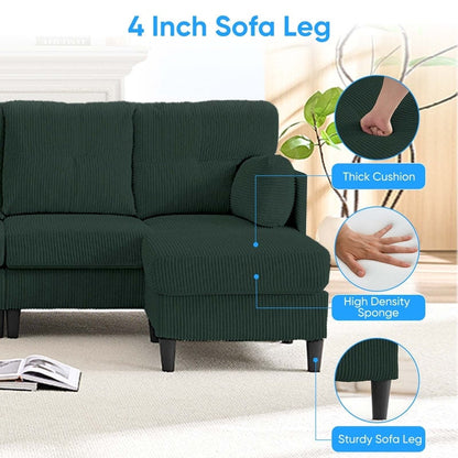 Canapé sectionnel convertible modulaire en U en velours côtelé Mixoy, canapé 4 places rembourré avec pouf amovible