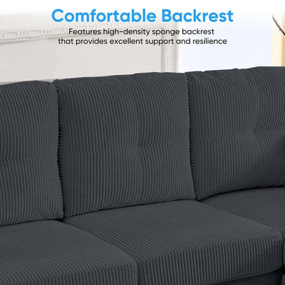 Canapé sectionnel convertible modulaire en U en velours côtelé Mixoy, canapé 4 places rembourré avec pouf amovible