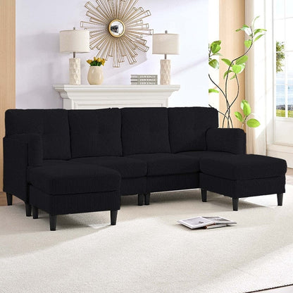 Canapé sectionnel convertible modulaire en U en velours côtelé Mixoy, canapé 4 places rembourré avec pouf amovible