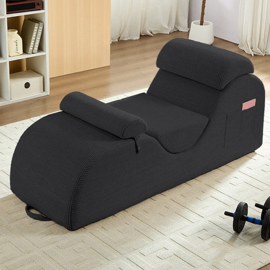 Chaise longue de yoga en velours côtelé Mixoy, canapé de yoga incurvé avec appui-tête/coussin de taille/repose-pieds mobiles, fond antidérapant