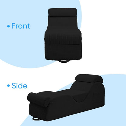 Chaise longue de yoga en velours côtelé Mixoy, canapé de yoga incurvé avec appui-tête/coussin de taille/repose-pieds mobiles, fond antidérapant