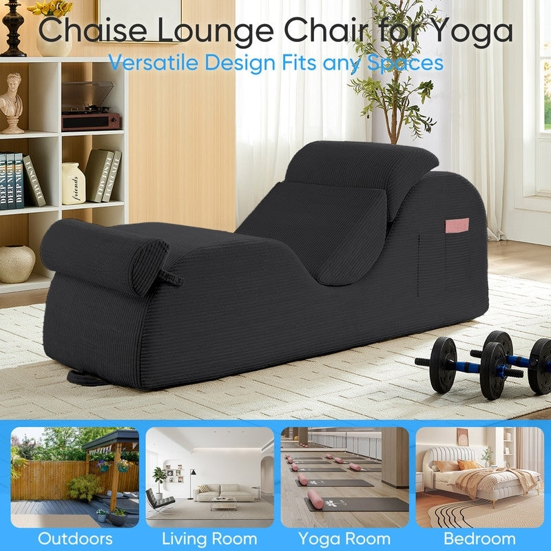 Chaise longue de yoga en velours côtelé Mixoy, canapé de yoga incurvé avec appui-tête/coussin de taille/repose-pieds mobiles, fond antidérapant