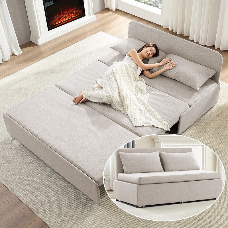 Canapé-lit Mixoy Full/Queen Size, canapé-lit convertible 2 en 1 en lin 1 place/causeuse avec coussins