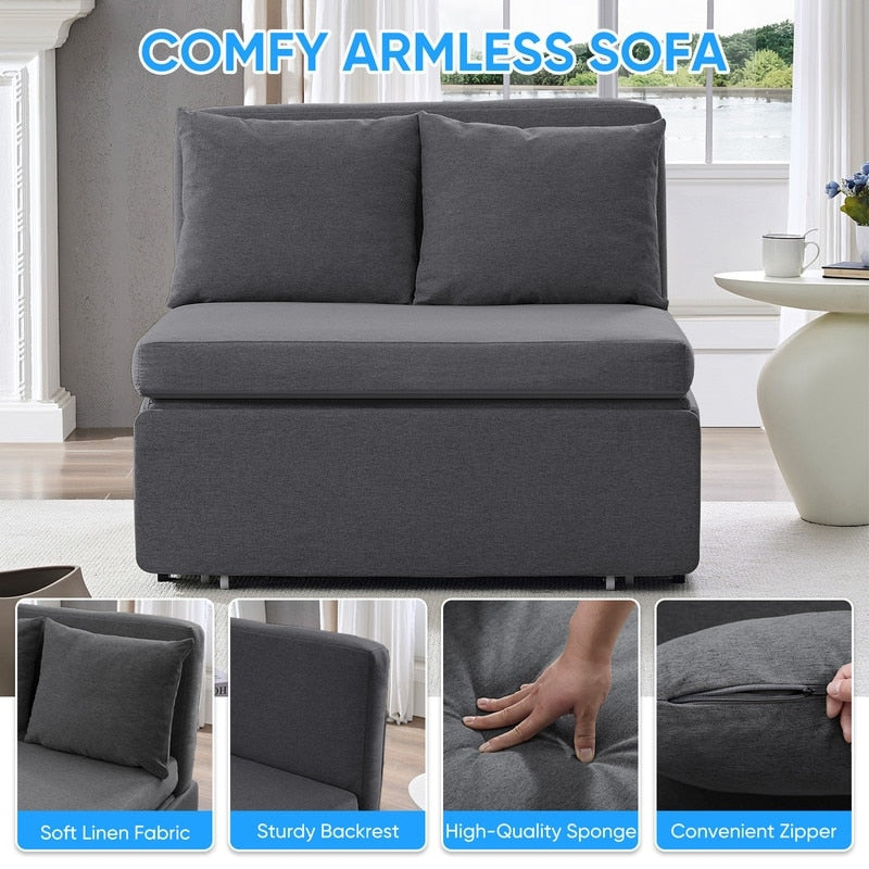 Canapé-lit Mixoy Full/Queen Size, canapé-lit convertible 2 en 1 en lin 1 place/causeuse avec coussins