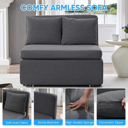 Canapé-lit Mixoy Full/Queen Size, canapé-lit convertible 2 en 1 en lin 1 place/causeuse avec coussins