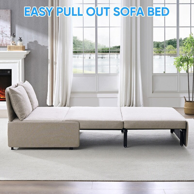 Canapé-lit Mixoy Full/Queen Size, canapé-lit convertible 2 en 1 en lin 1 place/causeuse avec coussins