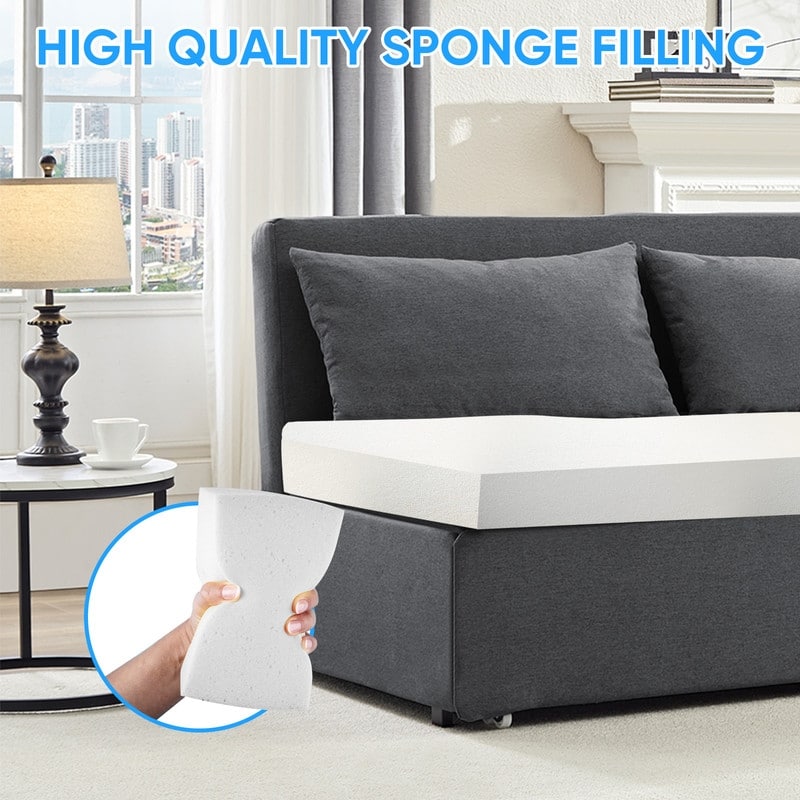 Canapé-lit Mixoy Full/Queen Size, canapé-lit convertible 2 en 1 en lin 1 place/causeuse avec coussins