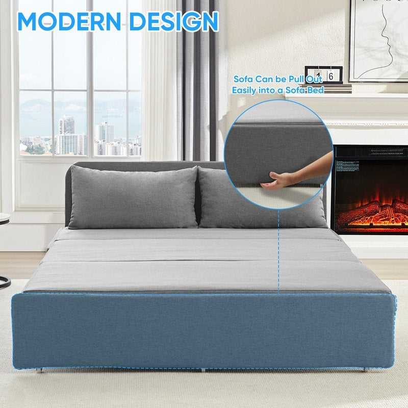 Canapé-lit Mixoy Full/Queen Size, canapé-lit convertible 2 en 1 en lin 1 place/causeuse avec coussins