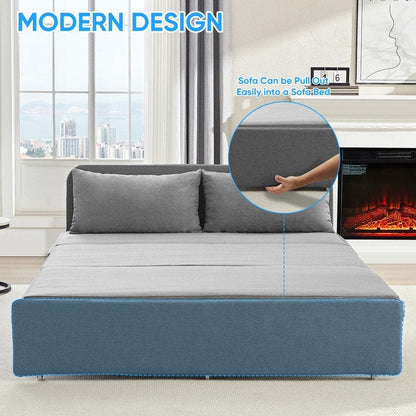 Canapé-lit Mixoy Full/Queen Size, canapé-lit convertible 2 en 1 en lin 1 place/causeuse avec coussins