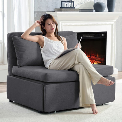 Canapé-lit Mixoy Full/Queen Size, canapé-lit convertible 2 en 1 en lin 1 place/causeuse avec coussins