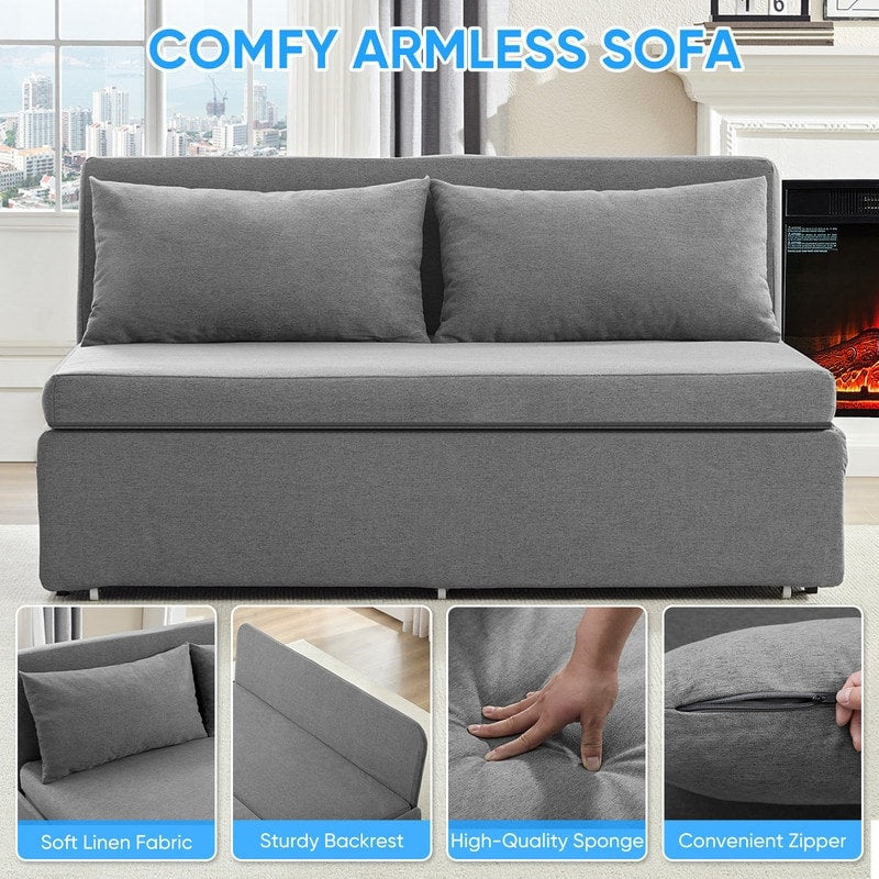 Canapé-lit Mixoy Full/Queen Size, canapé-lit convertible 2 en 1 en lin 1 place/causeuse avec coussins