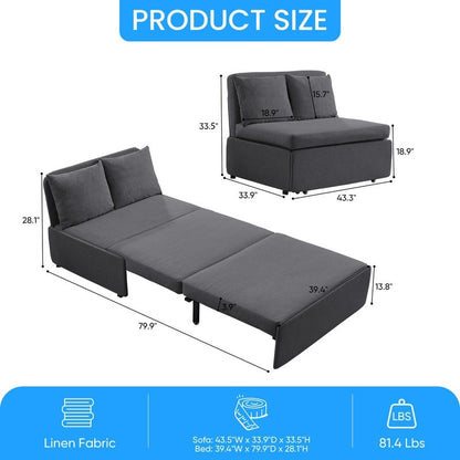 Canapé-lit Mixoy Full/Queen Size, canapé-lit convertible 2 en 1 en lin 1 place/causeuse avec coussins