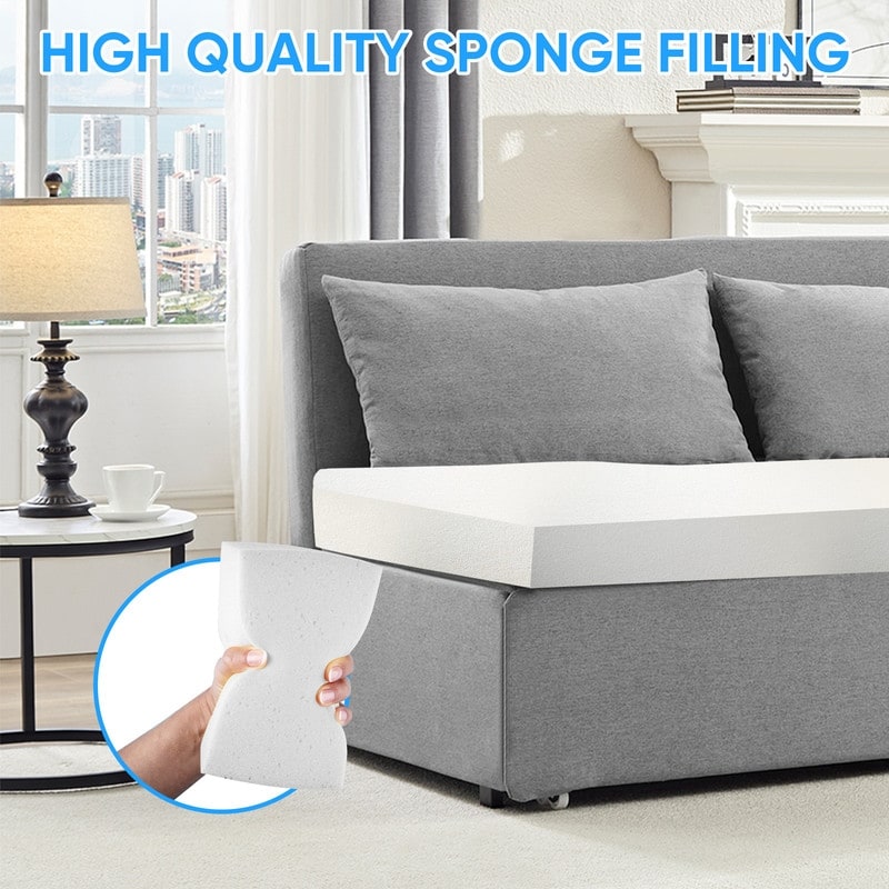 Canapé-lit Mixoy Full/Queen Size, canapé-lit convertible 2 en 1 en lin 1 place/causeuse avec coussins