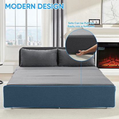 Canapé-lit Mixoy Full/Queen Size, canapé-lit convertible 2 en 1 en lin 1 place/causeuse avec coussins